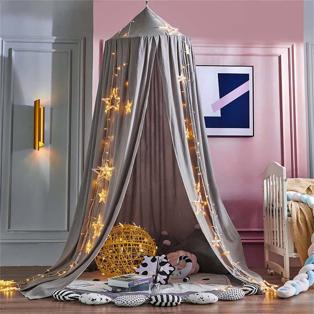 Surwin Bed Canopy for Girls Boys Kids Single Double Bed, Solid Color Round Dome Bed Canopy Mosquito Net Protection Canopy Play Tent Bedroom Nursery Decoration Hanging Curtain Net (Grey)