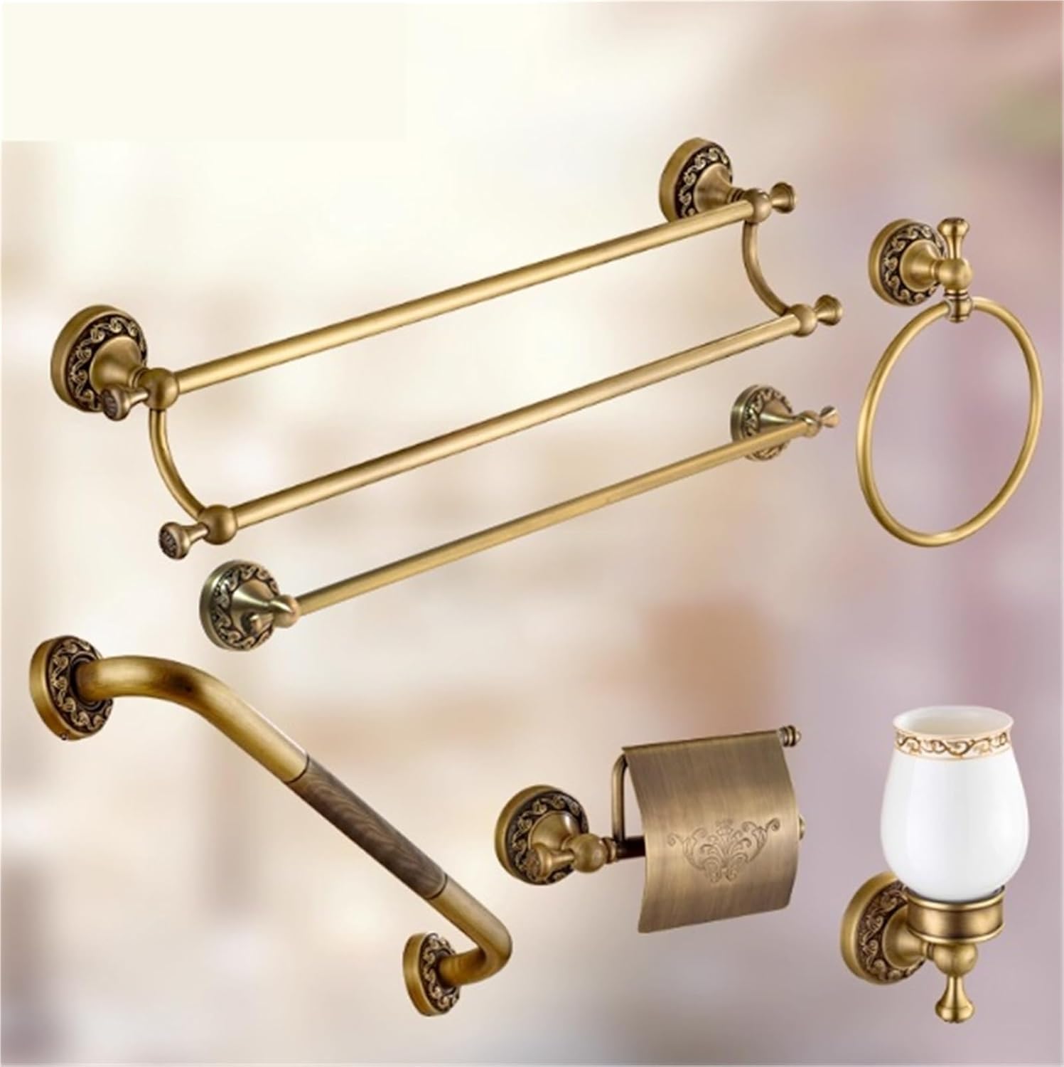 Antique Brass Bathroom Shelf Soap Dish Toilet Holder Tooth Safety Handrail Bath Hardware Accessories(Toothbrush Holder)