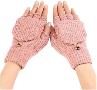 LPNGTNG 1 par de guantes de punto grueso con tapa abatible, guantes clásicos de color sólido, guantes expuestos, guantes suaves de ganchillo sin dedos, guantes cálidos de invierno
