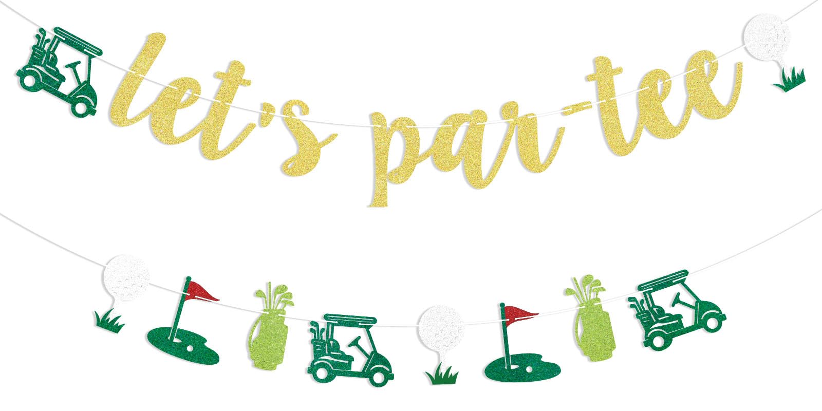 Décoration d'anniversaire sur le thème du golf avec la bannière dorée Let's Par-tee