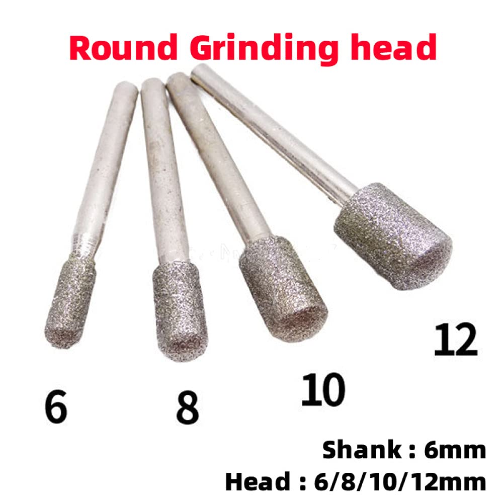 Diamante per lucidare la punta 5 pezzi 6 mm gambo diamante cilindro rotondo fresa rotante testa di rettifica incisione incisione abrasivo cilindrico punte montate internamente(12mm Head Diameter)