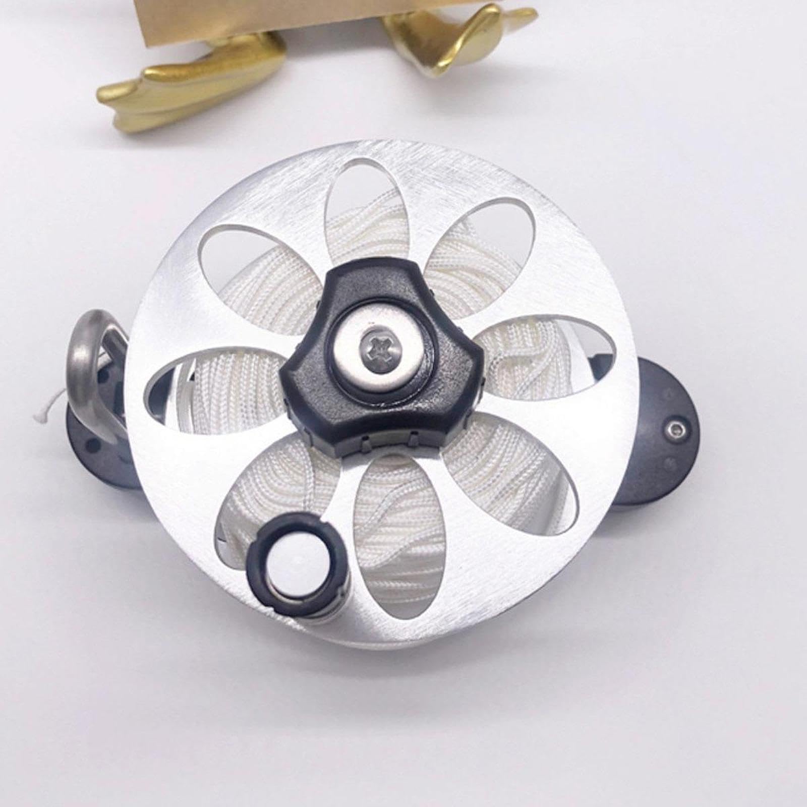 DYNWAVE Scuba Diving Reel, Aluminum Alloy Wreck Cave Finger Spool with High Visibility Line Fits for Outdoor Diving Activities, 60M Line