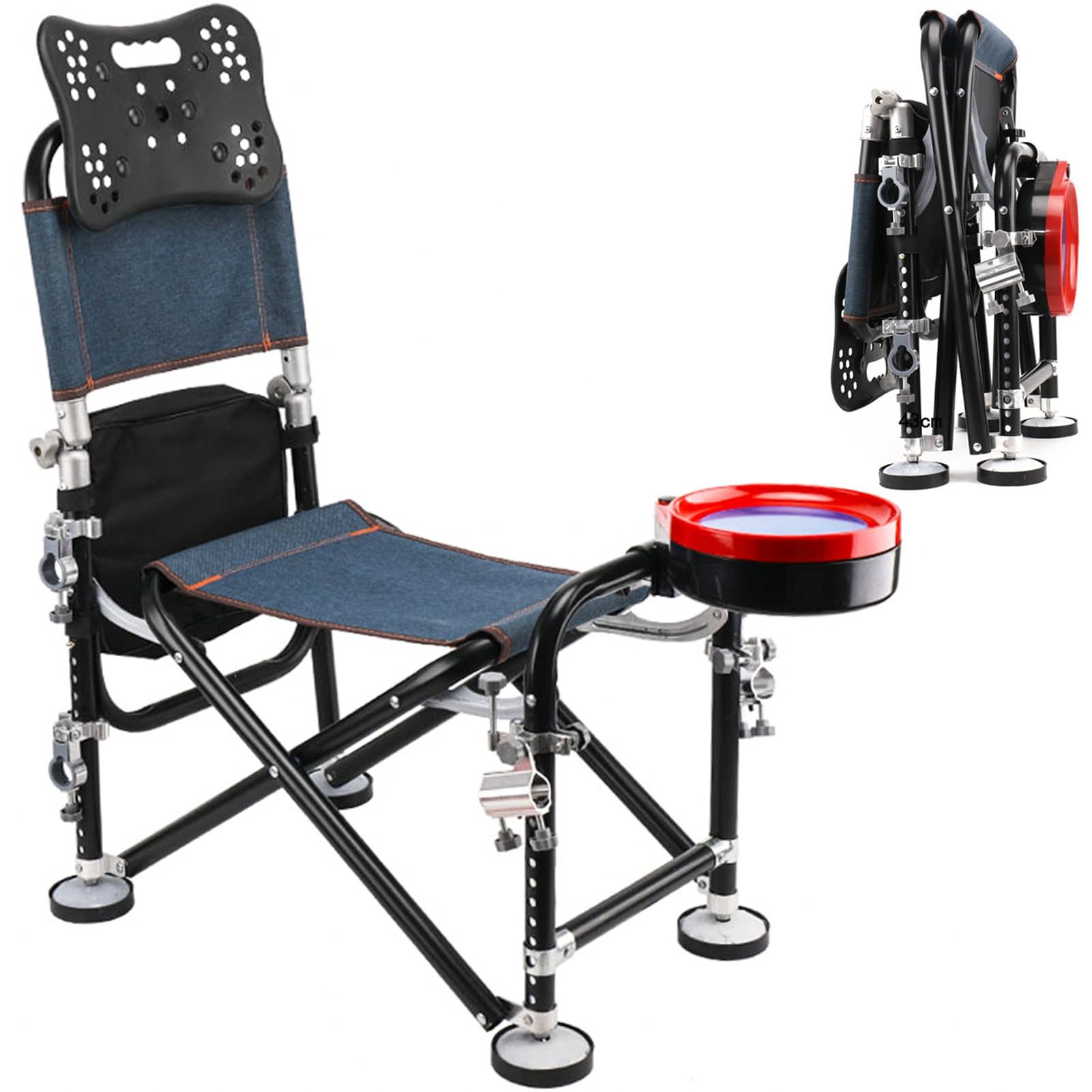 Tuelaly Portable Folding Fishing Chair with Rod Holder, Adjustment Fishing Chair with Backrest,Heavy Duty Camping Chair for Fishing Camping or Leisure,Support 300 LBS Black