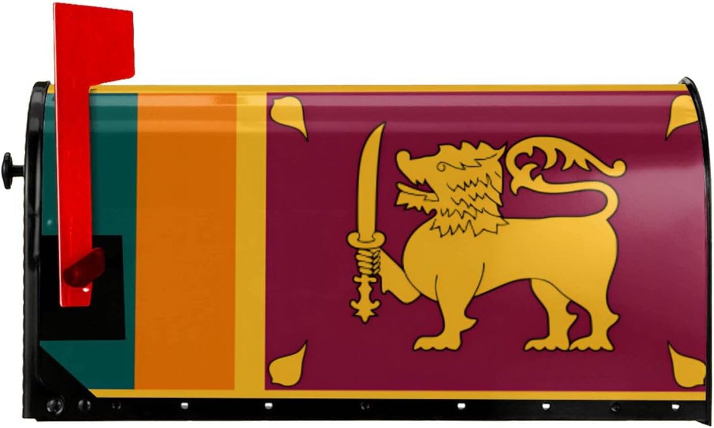 Sri Lanka Flag Print Magnetic Mailbox Cover - Decorative Seasonal Outdoor Mailbox Wrap Mailbox Accessory for Standard & Large US Mailboxes (21×18 in / 25.5×21in)