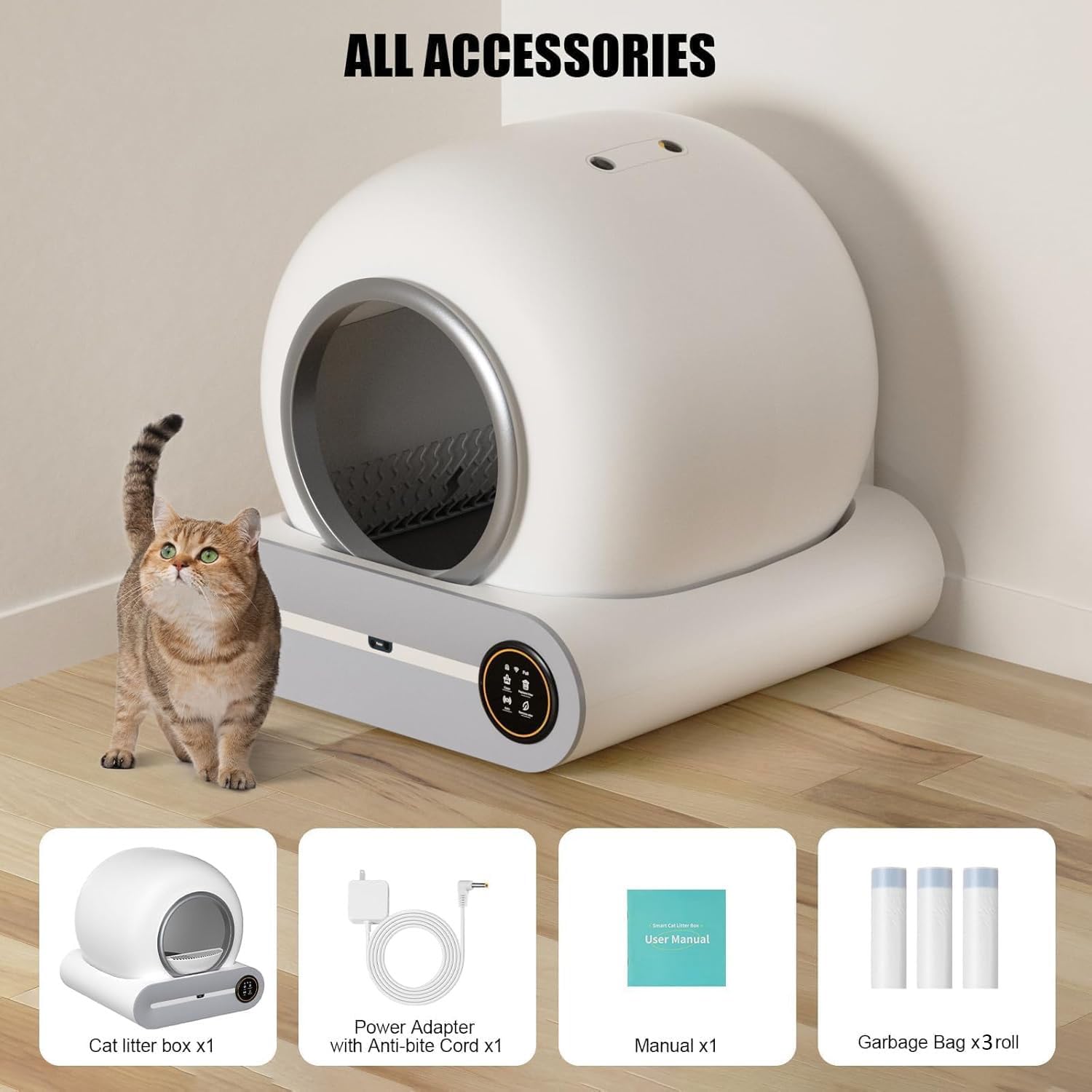 Lettiera Gatto Autopulente, Lettiera Automatica, Design Salvaspazio | Deodorante Ionico / Monitor Sanitario / 65L + 9L Grande Capacità con Tappetino