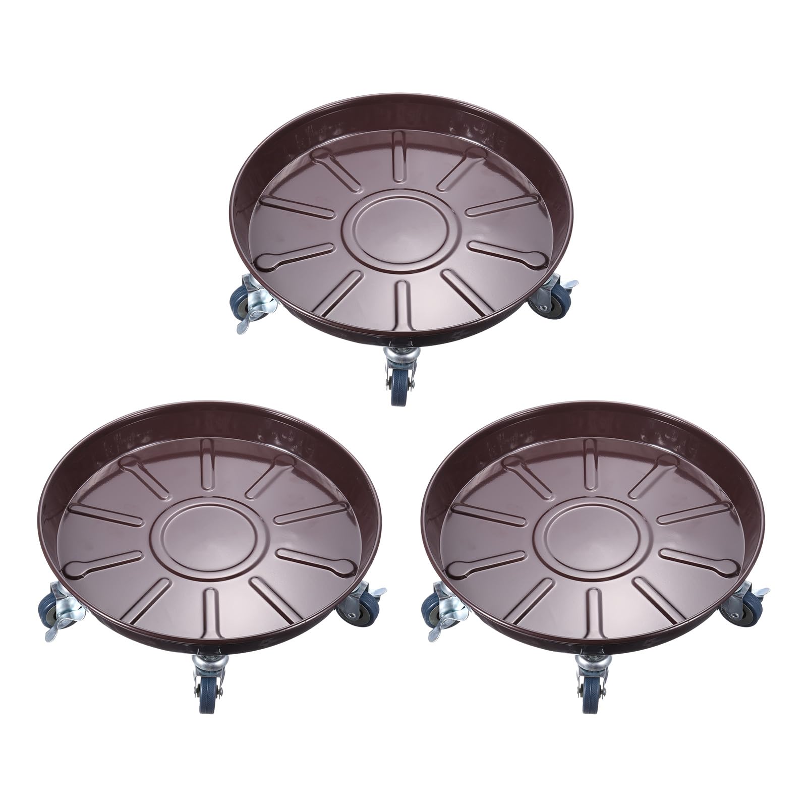 PATIKIL Planter Caddy with Wheels, 3 Pack 14.5 Inch Heavy Plant Stand with Universal Wheels Rolling Plant Mover Round Pot Trolley for Indoor Outdoor, Brown