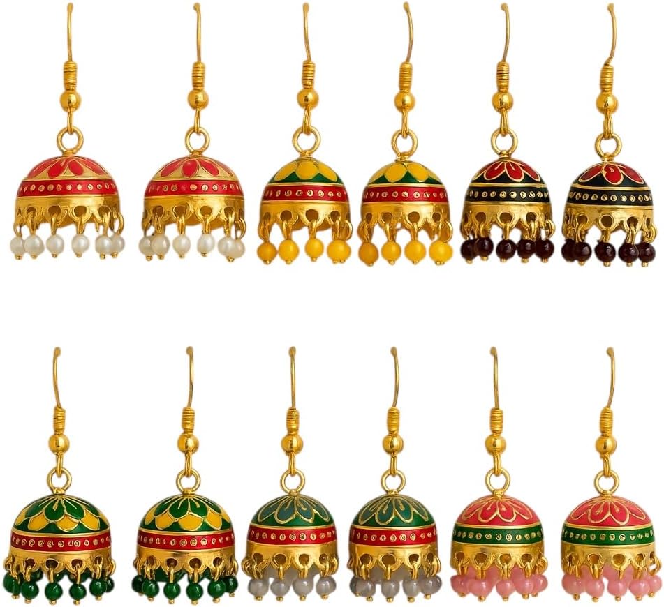 Assorted Packs of Meenakari Jhumka Earrings Indian- Pooja Return Gift for Ladies Indian | Dholki Party Favors | Bulk Wedding Mehndi Sangeet Mayoon Eid Gifts for Guests | Return Party Favors Women | Jhumkas