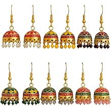 Assorted Packs of Meenakari Jhumka Earrings Indian- Pooja Return Gift for Ladies Indian | Dholki Party Favors | Bulk Wedding Mehndi Sangeet Mayoon Eid Gifts for Guests | Return Party Favors Women | Jhumkas