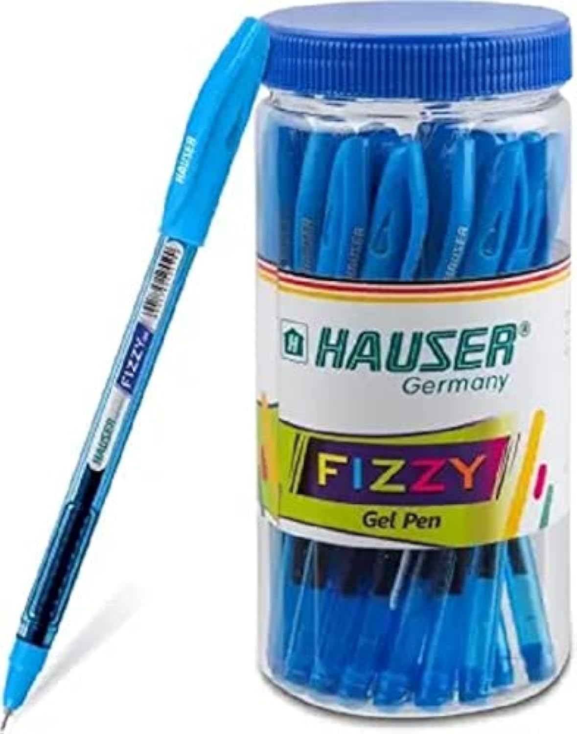 Hauser Fizzy Gel Pen Jar | Transparent & Light Weight Body | Comfortable Grip With Smooth Ink Flow | Budget Friendly Pens | Blue Ink, of 25 Pens