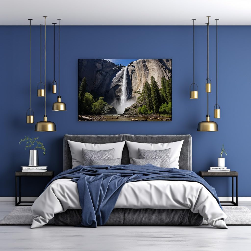 Canvas for Living room. Majestic Bridalveil Fall's Serene Splendor in Yosemite National Park, 27 x 18 inch Canvas Wall Art - Vibrant Pops Of Color - Modern Home Decor