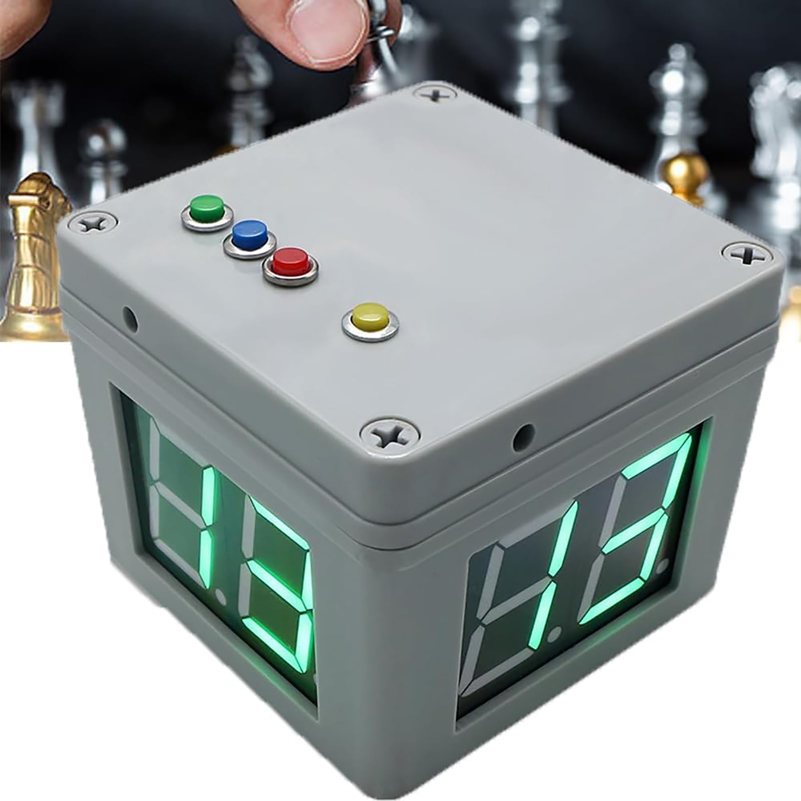 Zegar wyścigowy LED 3,8 cm, 4-stronny cyfrowy stoper do odliczania strzałów, wyświetlacz LED w 7 kolorach, 99 sekund, odliczanie/sygnał dźwiękowy, do zarządzania czasem