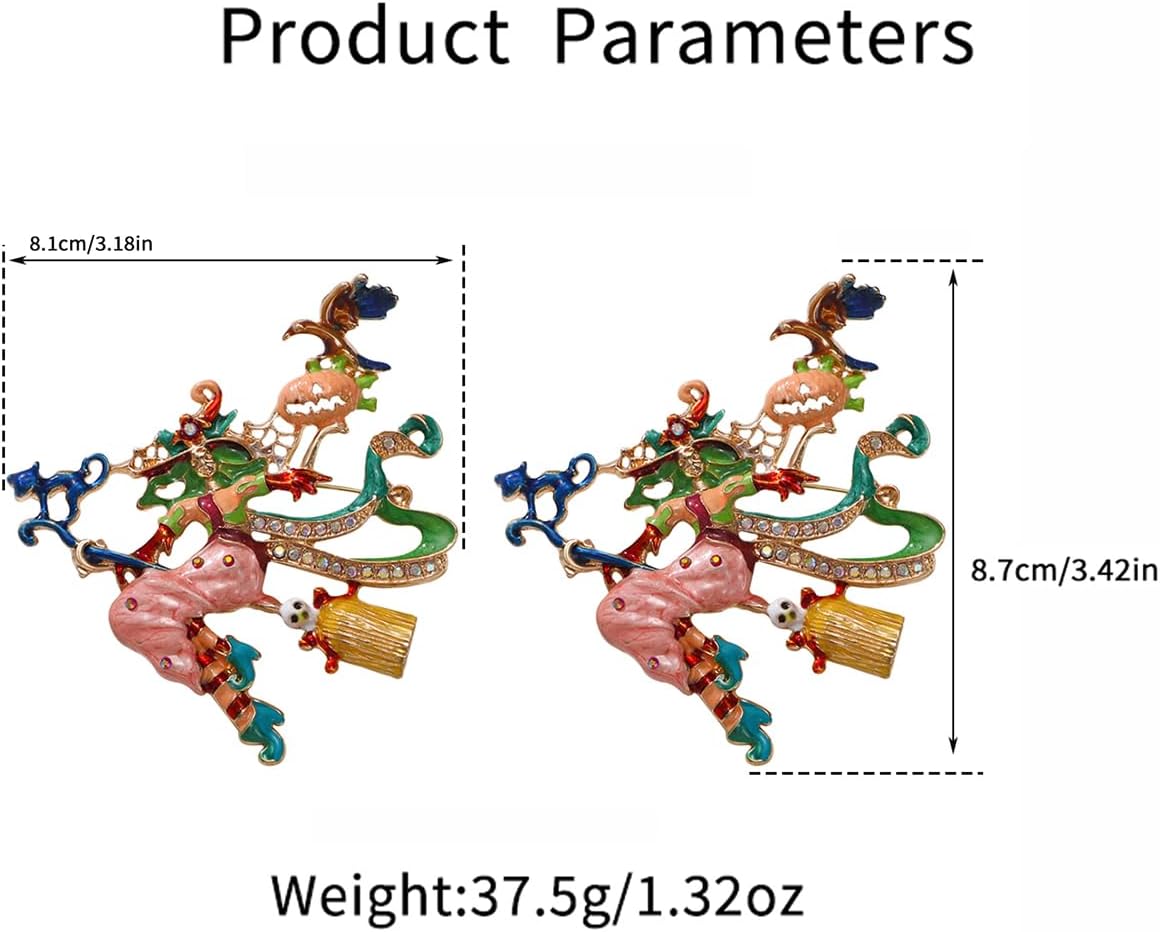 Rhinestone Witch Broom Brooch Pin for Women Unisex AB Crystal Red Green Pink Pumpkin Ghost Brooches Lapel Pins Suit Collar Dress Accessories Vintage Scarf Decoration Christmas Halloween Jewelry - Image 6