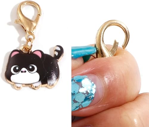 Miniatura 4 de DoreenBeads 7 marcadores de punto de gato para ganchillo y tejer, esmalte de aleación de bloqueo, lindo marcador de punto de ganchillo con cierre de