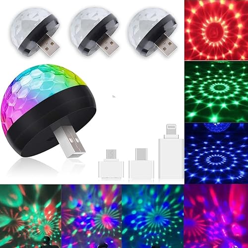 Miniatura 4 de Mini luz de disco USB con adaptador de teléfono móvil, luces de fiesta de bola estroboscópica de discoteca, lámpara de bola mágica de cristal