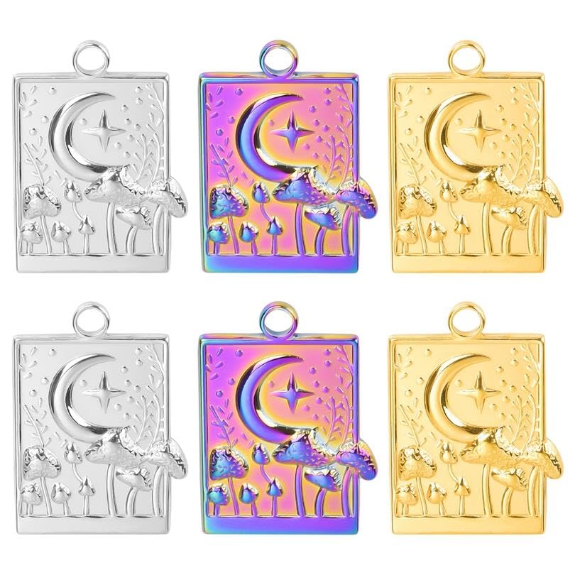 Pendentif champignon lune acier inoxydable anti-ternissement pour bijoux