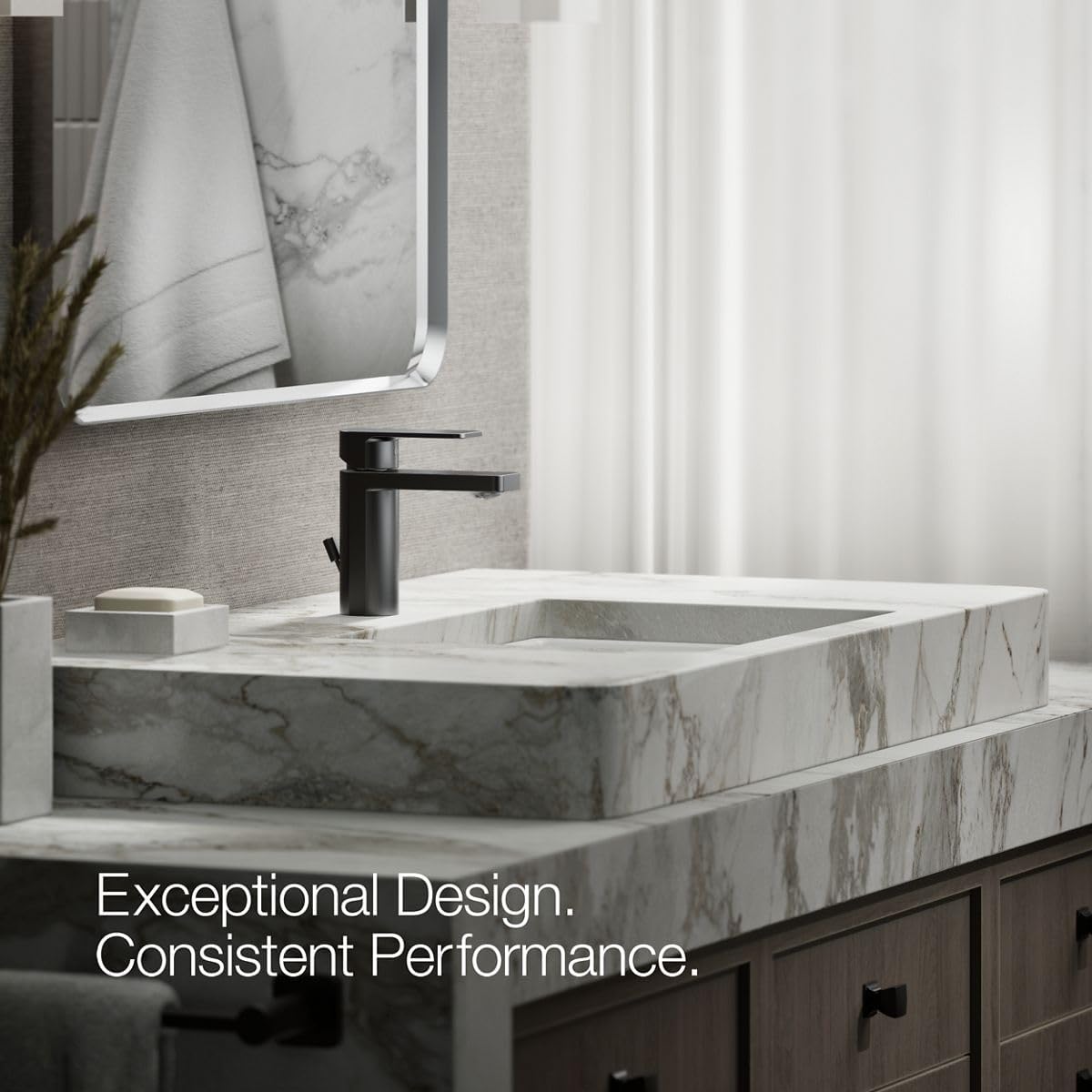 KOHLER K-23472-4N-BL Parallel Single-Handle Bathroom Sink Faucet, 0.5 GPM, Lever Handle, Premium Durable Metal, Matte Black