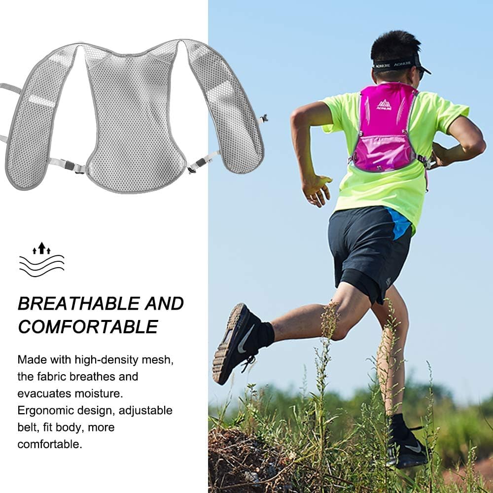 Zaini di Idratazione, 5L Multifunzione Gilet di Idratazione, Super Leggero Gilet di Idratazione Traspirante, per Escursionismo, Maratone (Rosa+500ml Bottiglia)