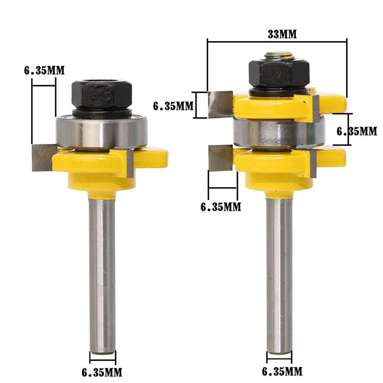 Fresa Scanalatura Set, 2Pcs Set Di Linguette E Scanalature, 3 Denti A Forma T Punte Di Falegnameria, Punte Per Fresa Legno, Strumento Di Lavorazione Del Legno,1/4" Shank 1/4" Cutting Depth