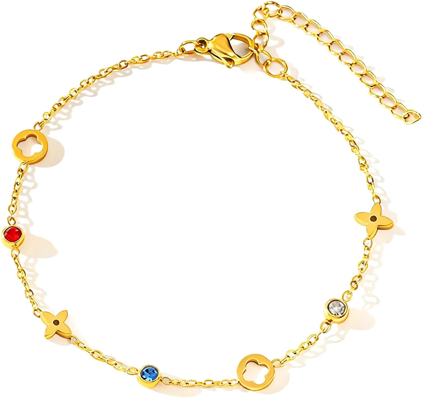 14K Gold Plated Four Leaf Clover Chain Bracelet for Women Dainty Trendy Adjustable Non Tarnish Stackable Link Chain Bracelet Set Jewelry Gifts for Women