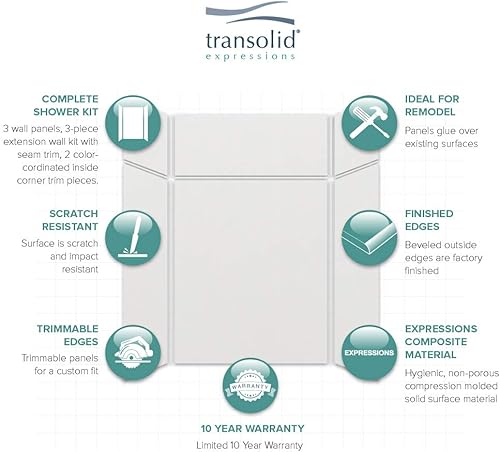 Miniatura 37 de Transolid EWKX483696-41 Expressions - Kit de pared de ducha de 6 paneles con extensión, 36 pulgadas de largo x 48 pulgadas de ancho x 96 pulgadas