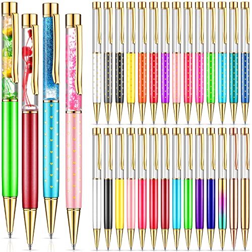 Maitys 28 Pack Colorful Empty Tube Floating DIY Pens Building Your Favorite Liquid Sand Floating Pens Cute Heart Fancy Metal Ballpoint Black Ink for School Students Office Business Wedding Supplies
