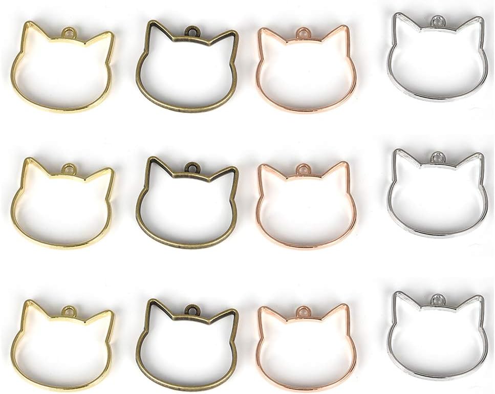 OBSEDE Cat Open Bezel Charms UV Resin Molds for Jewelry Making Findings Crafting Supplies Kit Casting Coating Epoxy 20pcs