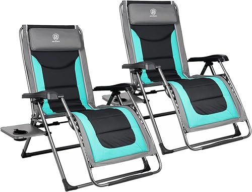 EVER ADVANCED Juego de 2 tumbonas reclinables extragrandes de gravedad cero acolchadas para patio con soporte ajustable para reposacabezas de 350