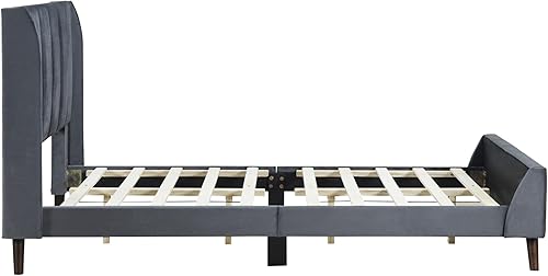 Miniatura 5 de Harper & Bright Designs Base de cama tapizada de tamaño individual para niños, cama moderna de plataforma de terciopelo con cabecero, marco de cama