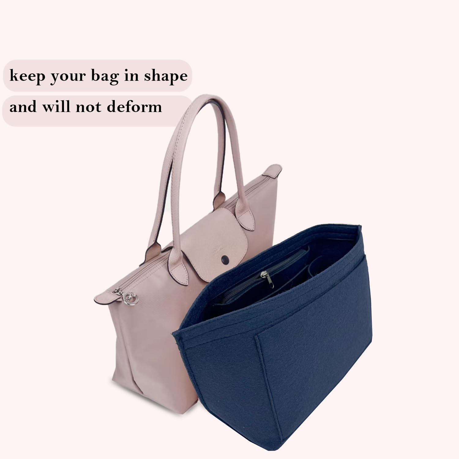 D.DUO Purse Organizer Insert, Bag Organizer for Le Pliage, Handbags Organizer Insert (Dark Blue, Small)