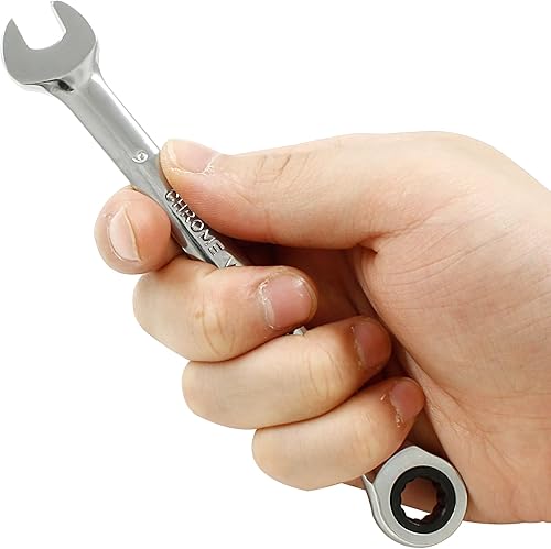 Miniatura 5 de Llave combinada de trinquete de 0.354 in, llave de trinquete métrica de 72 dientes SAE 12 puntos de trinquete de caja terminada herramientas