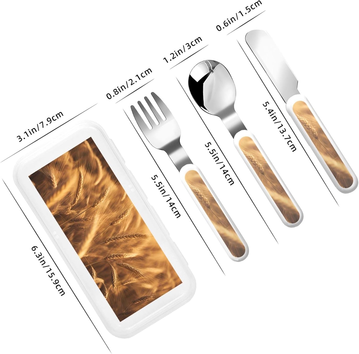 Wheat Field Print Stainless Knife Spoon Fork 3-Piece Set,Flatware Cutlery Set With Storage Case