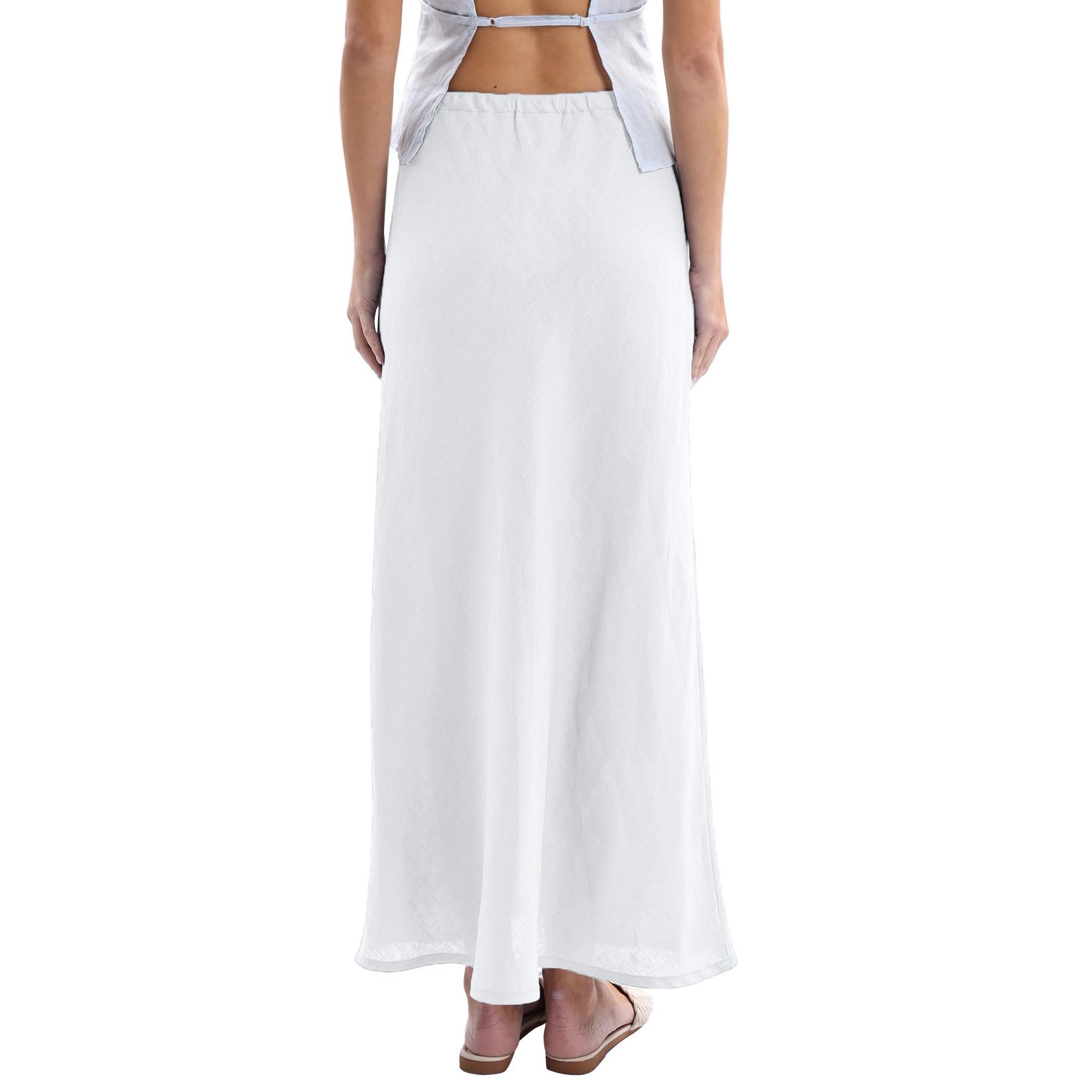 Amazhiyu Faldas de verano para mujer, falda de verano de lino, falda larga elástica, cintura A, falda maxi, elegante, informal, falda de playa para mujer