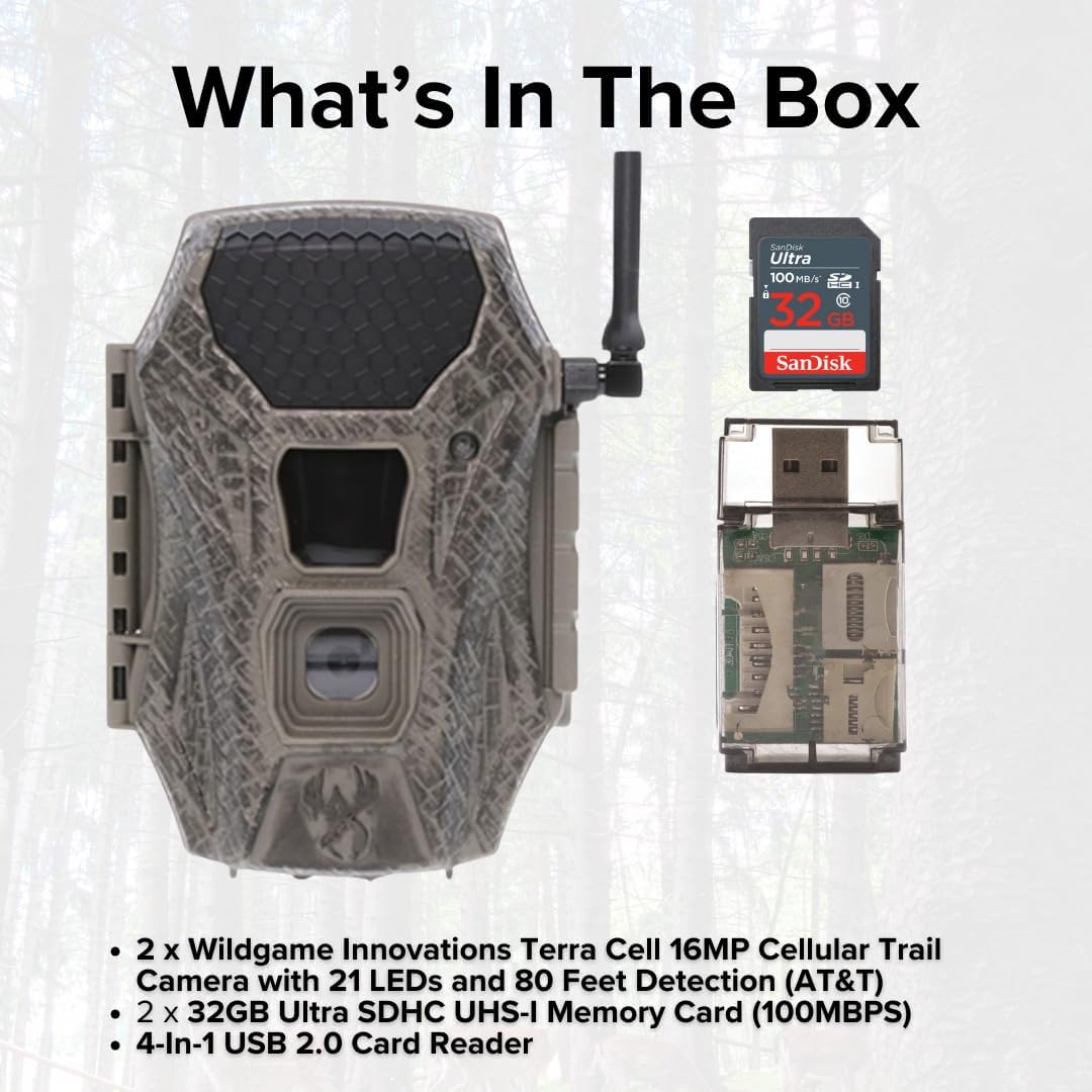 Wildgame Innovations TERRA CELL 20MP CAM - AT&T Trail Camera with 32GB Memory Card and Card Reader(2 Pack)