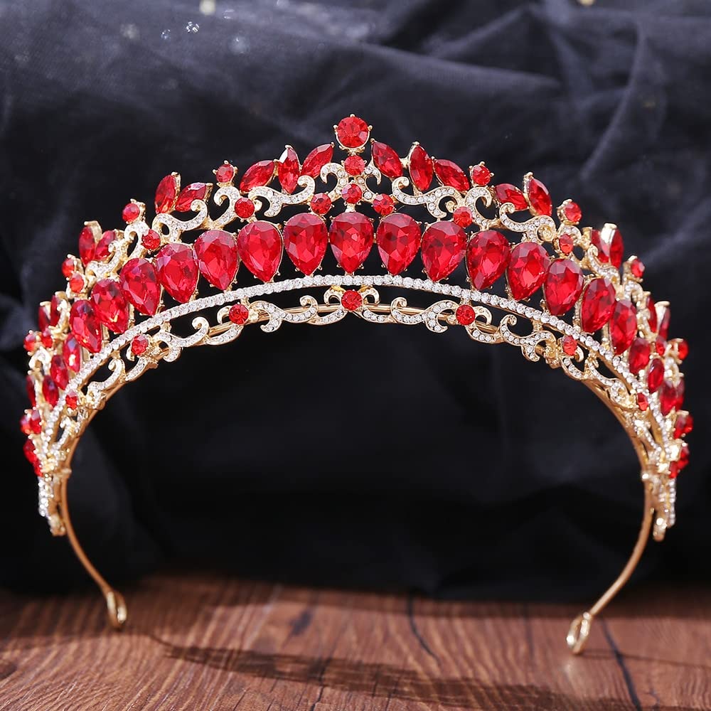 Red Crystal Tiara Crown - Elegant Women’s Hair Accessory Amazon.com: Handmade Red Crystal Princess Crown Tiara for  main image 3