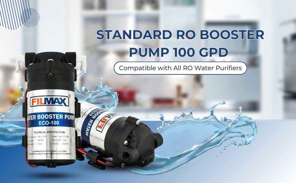 Image of RO Booster Pump Motor 100 GPD - Heavy Duty Diaphragm Motor with 24V DC 2 Amp SMPS Power Supply, 100% Copper Winding, Suitable for All Water Purifiers - Diaphragm Booster Pump