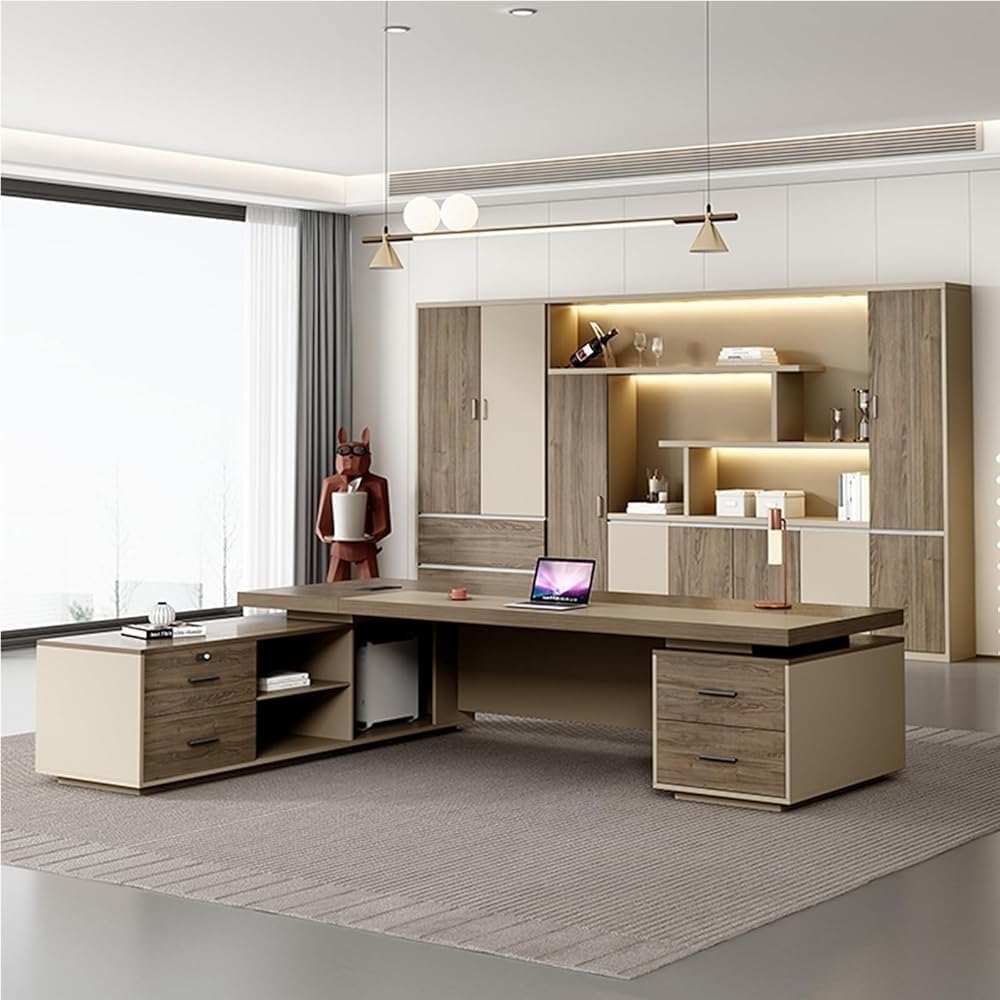 Large 94 Inch L Shaped Executive Desk with Lateral Cabinet Computer Desk Boss Table for CEO Boss Modern Manager Workstation Home Office Desk Business Furniture Set(94 in)