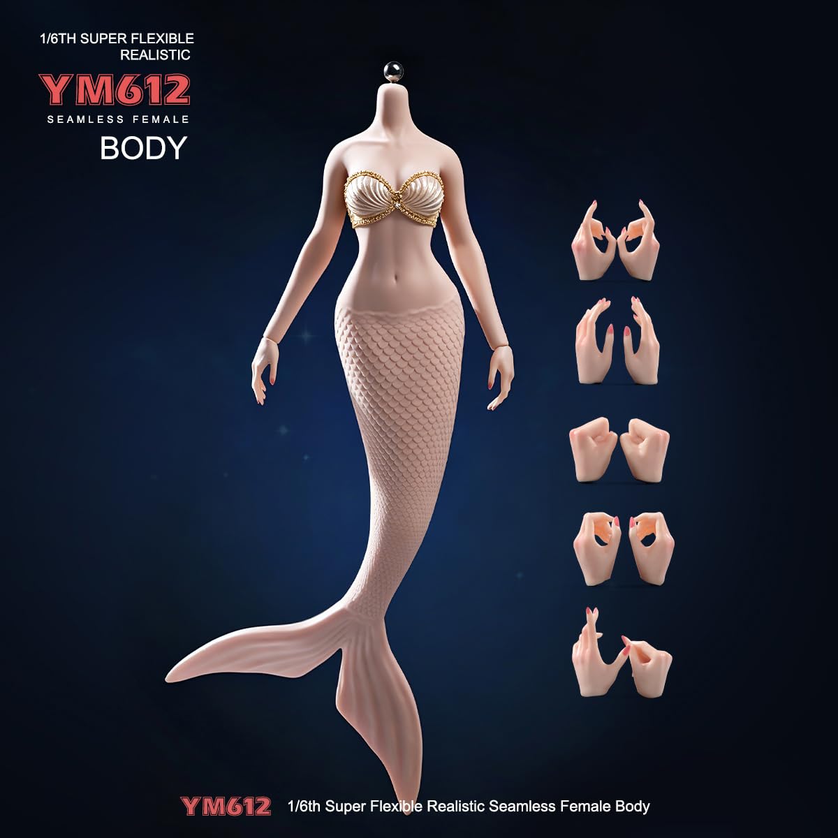 AMITD Statuetta a forma di sirena in silicone senza cuciture, in scala 1/6, 30,5 cm, con 5 paia di mani, per sculture fai da te in scala 1:6