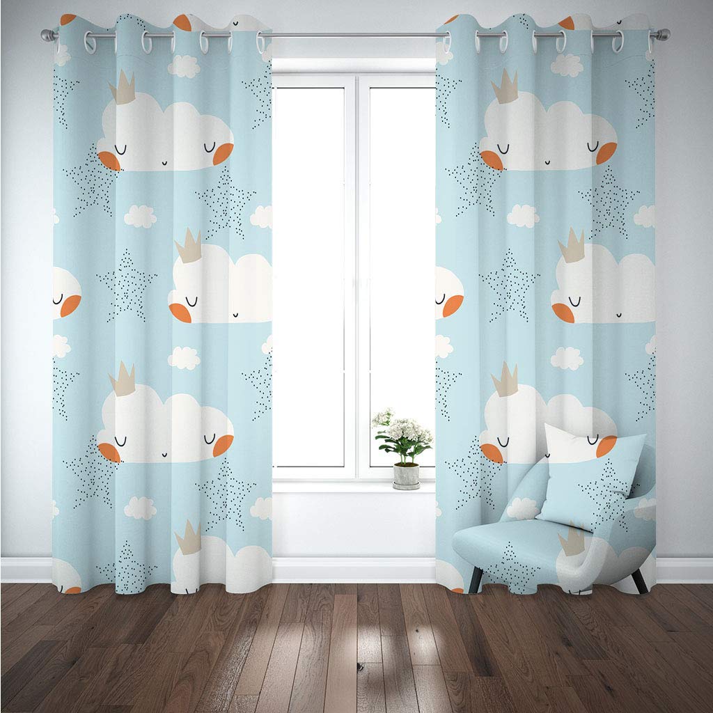 Rideaux Occultants Thermique 3D Imprimé Nuage Cartoon Motif Rideau Salon À Oeillets Chambre Enfant Garçon Lot De 2 Rideau 200x160Cm Décoration De Fenêtre Draperies Intérieurs
