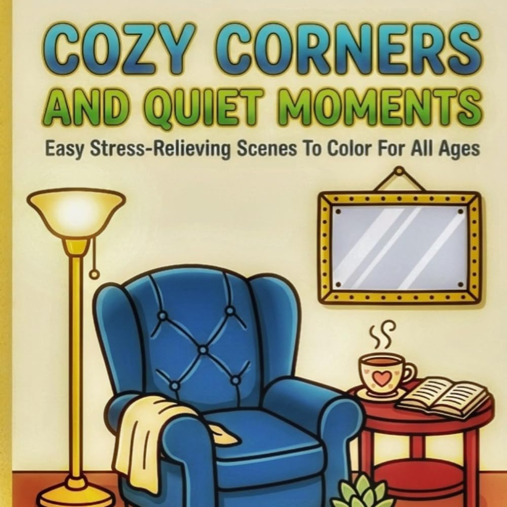 COZY CORNERS AND QUIET MOMENTS: Easy Stress- Relieving Scenes To Color For All Ages (Easy-Peasy Cozy Coloring)