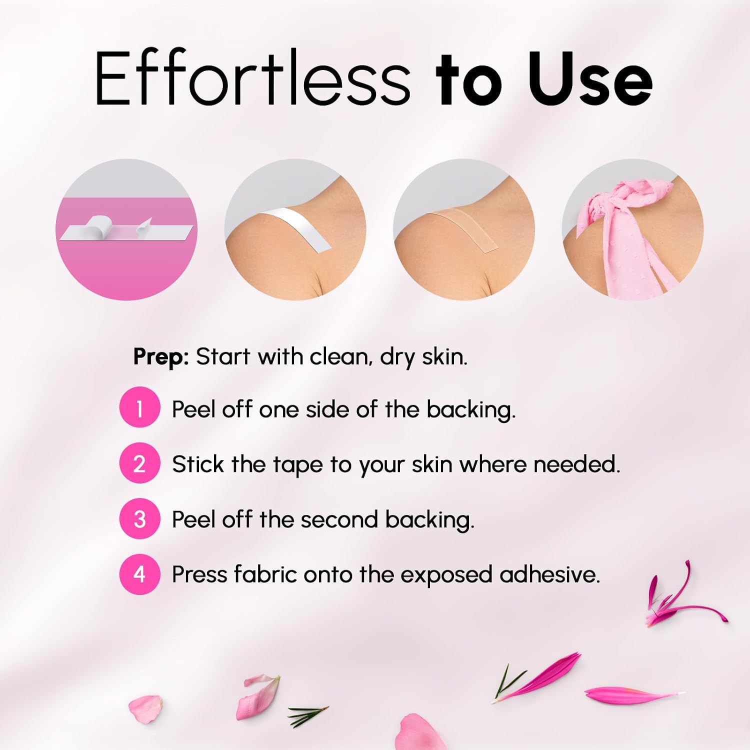 BLOOMORA Fashion Tape – Double Sided Clothing Adhesive for Women & Men – 36 Transparent Strips (3” x 0.5”) – Waterproof Adhesive Strips for Body & Dress – Fabric Tape - Metal Box