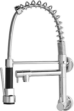 Faucets, Kitchen Sink Faucet with Pull Down Sprayer, Wall Mounted High Arch 360  Swivel Kitchen Sink Faucet with Dual Spout, Brass Single Handle Kitchen Mixer Tap/Chrome/a