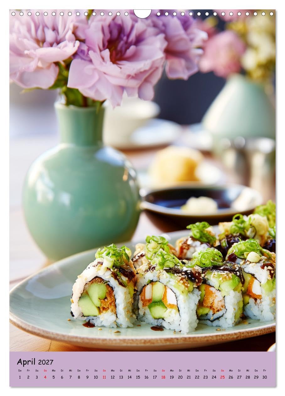 CALVENDO - Sushi Kalender - Japanisches Essen für Sushi Liebhaber (Wandkalender 2027 DIN A3 hoch), Monatskalender: Food Kalender mit Sushi für echte Sushi Liebhaber: Japanisches Essen mit Maki-Sushi,