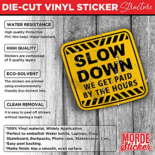 Slow Down We Get Paid By The Hours Sticker Funny Sarcastic Worker Die-Cut Waterproof Vinyl Sticker For Laptop Water Bottle Phone Case Cars Merchandise Decor Decal Stuff Gift Idea For Her Him Adults Kid #TOP2