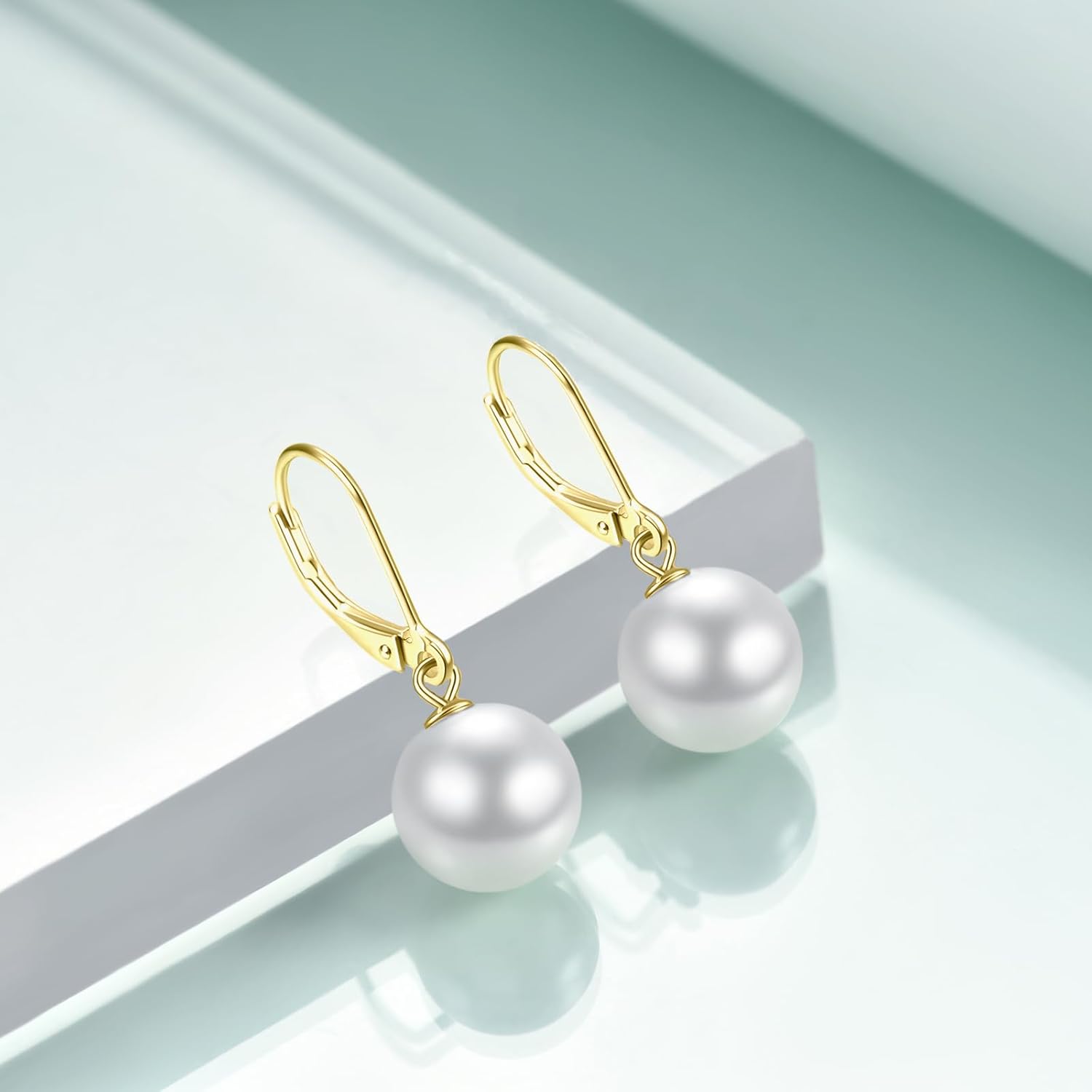 Rnivida 925 Sterling Silver Pearl Leverback Earrings,Hypoallergenic Round Pearls Drop Jewelry Gift for Women - Image 3