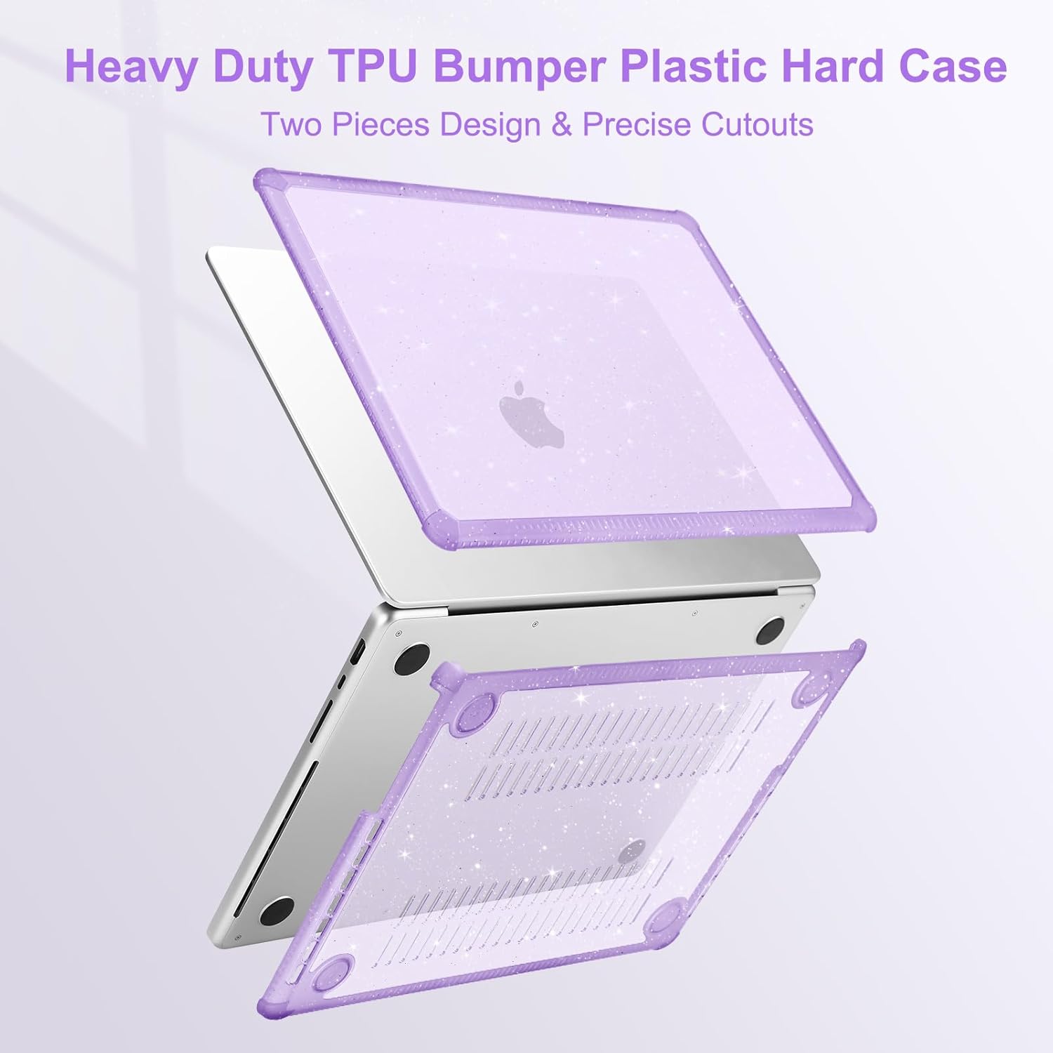 MOSISO Compatible with MacBook Pro 13 inch Case M2 2026-2016 A2338 M1 A2251 A2289 A2159 A1989 A1708 A1706, Crack-Resistant Heavy Duty Glitter Hard Case with TPU Bumper&Keyboard Cover, Purple