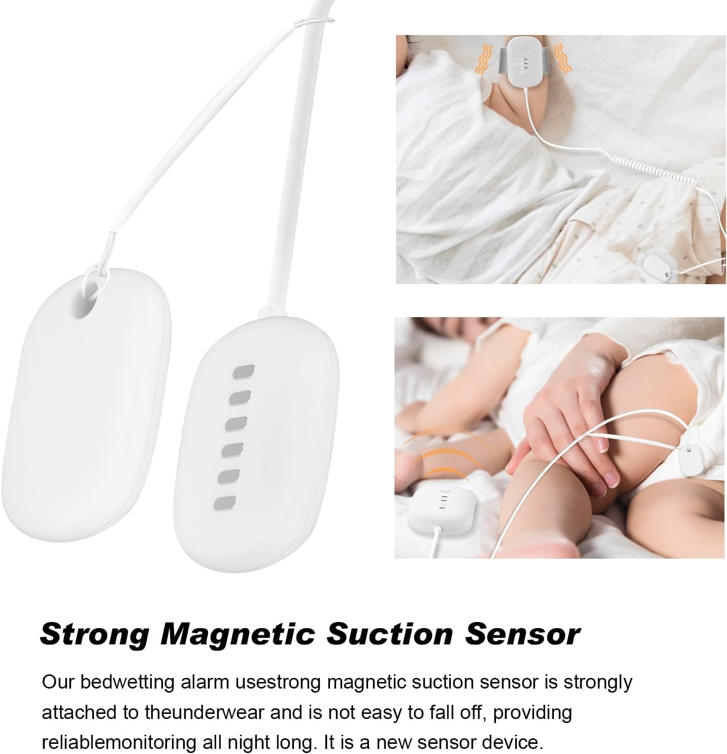 Bettnässer Alarm für Jungen und Mädchen, USB wiederaufladbar, Töpfchenalarm mit Geräuschen und Vibration, Bettnässensensor für Kinder,White