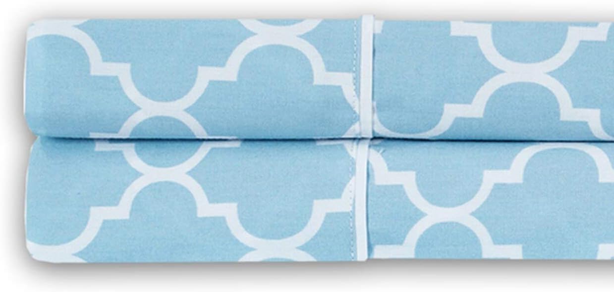 Royal Tradition Meridian 250-Thread-Count, 100-Percent Cotton Percale Set of 2 King Size Crispy, Breathable Pillow Cases, Blue with White