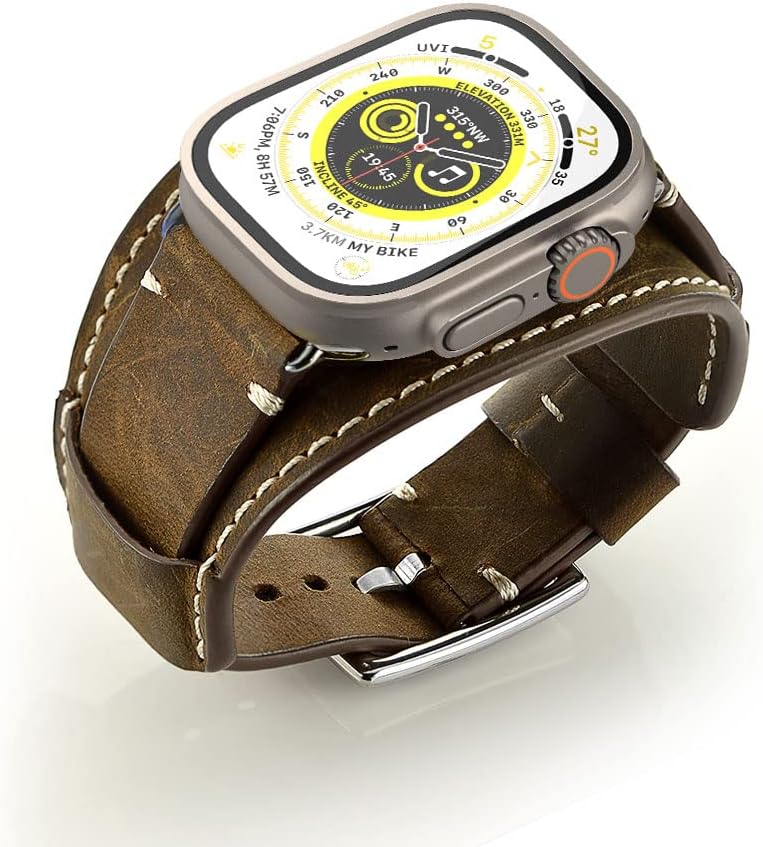Leather Band Compatible with Apple Watch Series 9 8 45mm Bands, Genuine Leather Strap with Stainless Clasp for Watch Ultra 2 49mm/SE Series 7 6 5 4 3 2 45mm 44mm 42mm Band