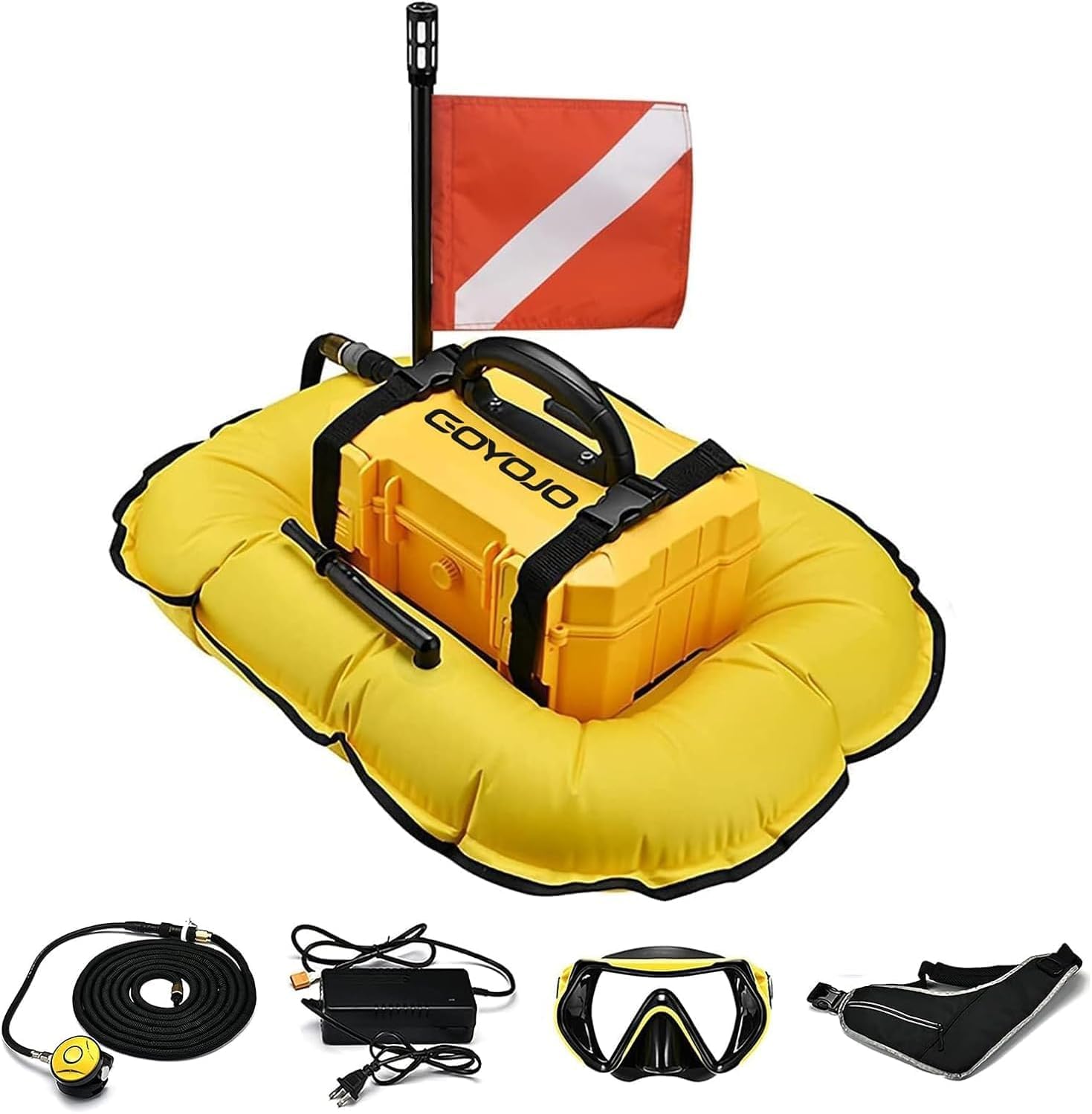 GOYOJO Système de Plongée sous-Marine, Réservoir de Plongée Rechargeable 3H avec Tuyau Détachable et Régulateur de Respiration pour la Plongée Récréative et la Pêche (Jaune)