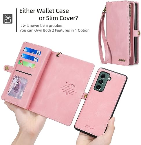 Miniatura 5 de Asuwish Funda de teléfono para Samsung Galaxy S22 Plus S22+ 5G con cremallera, funda desmontable con protector de pantalla y tarjetero de cuero,